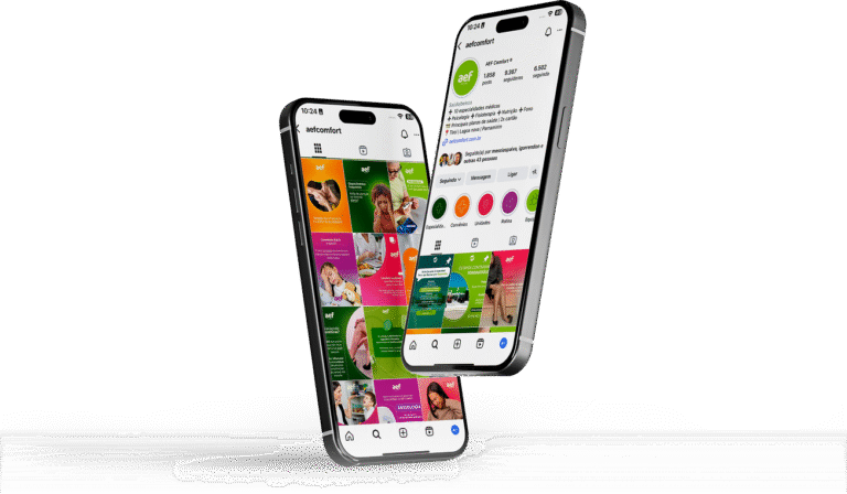 Calendário de publicações de uma marca exibido em celulares